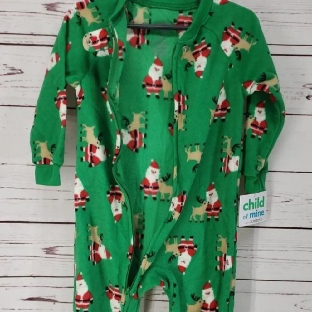 Carter's Child of Mine Santa‎ Claus outfit Sleeper 24 months green footed